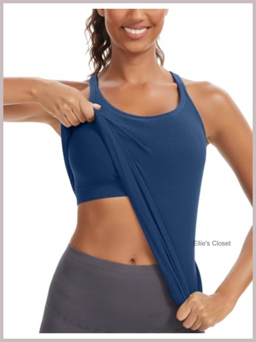 Seamless Ribbed Racerback Tank Top with Built-in Bra for Women – Athletic Yoga